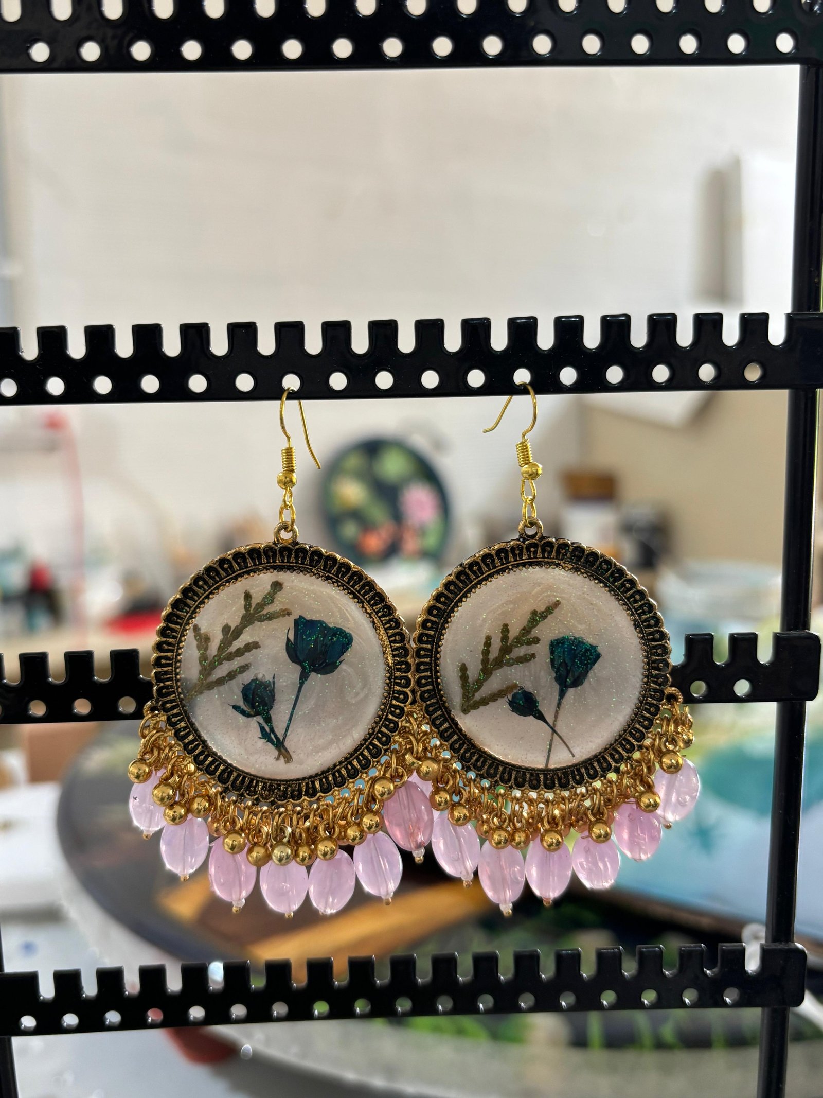 Resin Pressed Flower Dangle Earrings